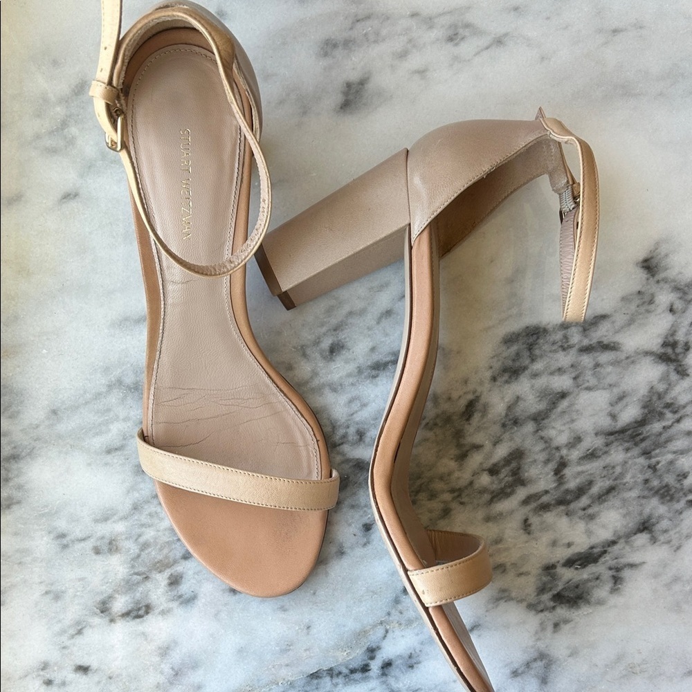 Stuart Weitzman Nude High Heel Block Sandals | 11